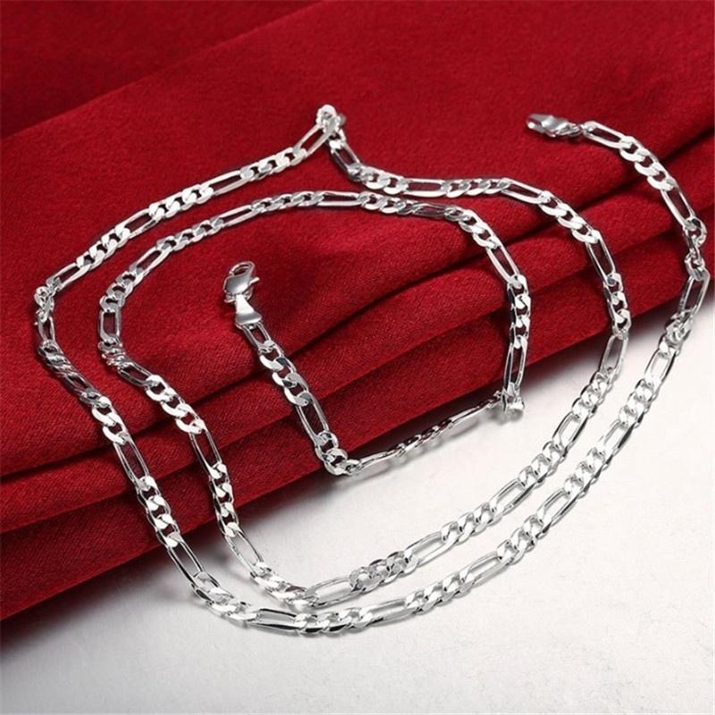 Wholesale 925 Sterling Silver Men Flat Sideways Chain Necklace 4MM 16"-30"