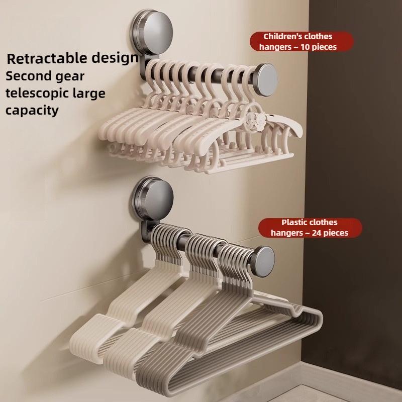 Hanger Storage Rack No-Drill Suction Cup Installation,Folding Rack Retractable Adjustable Length Home Use Hanger