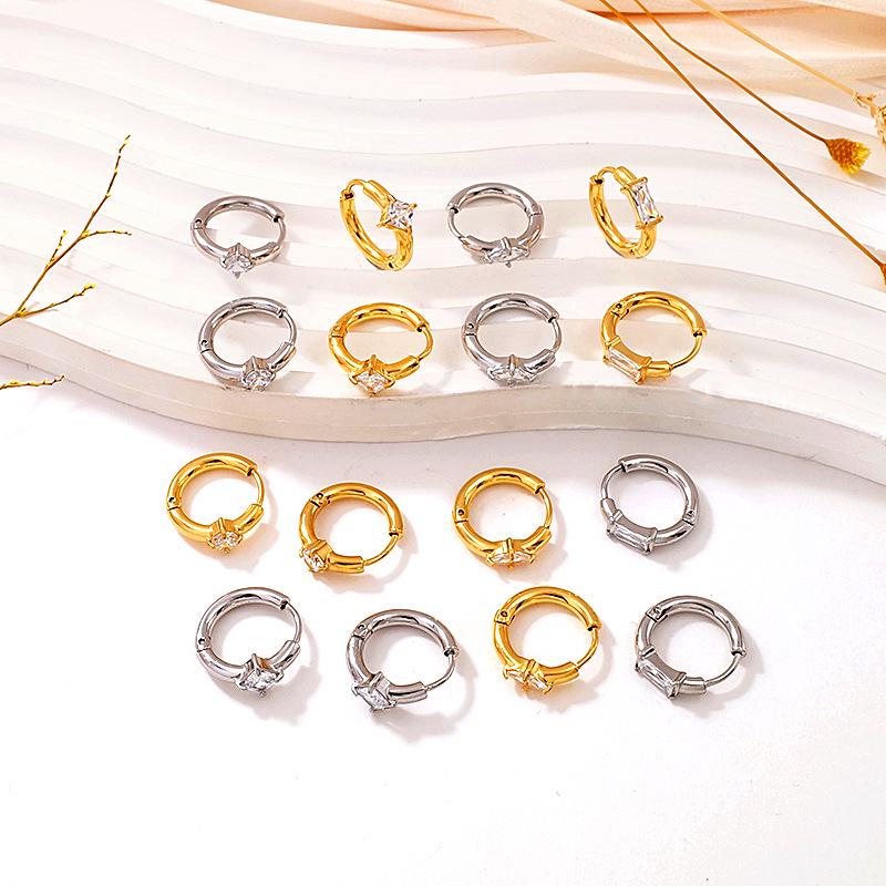 Gold-Plated Zircon Geometric Ear Cuffs - Chic Titanium Steel Earrings for Women in Light Luxury Style