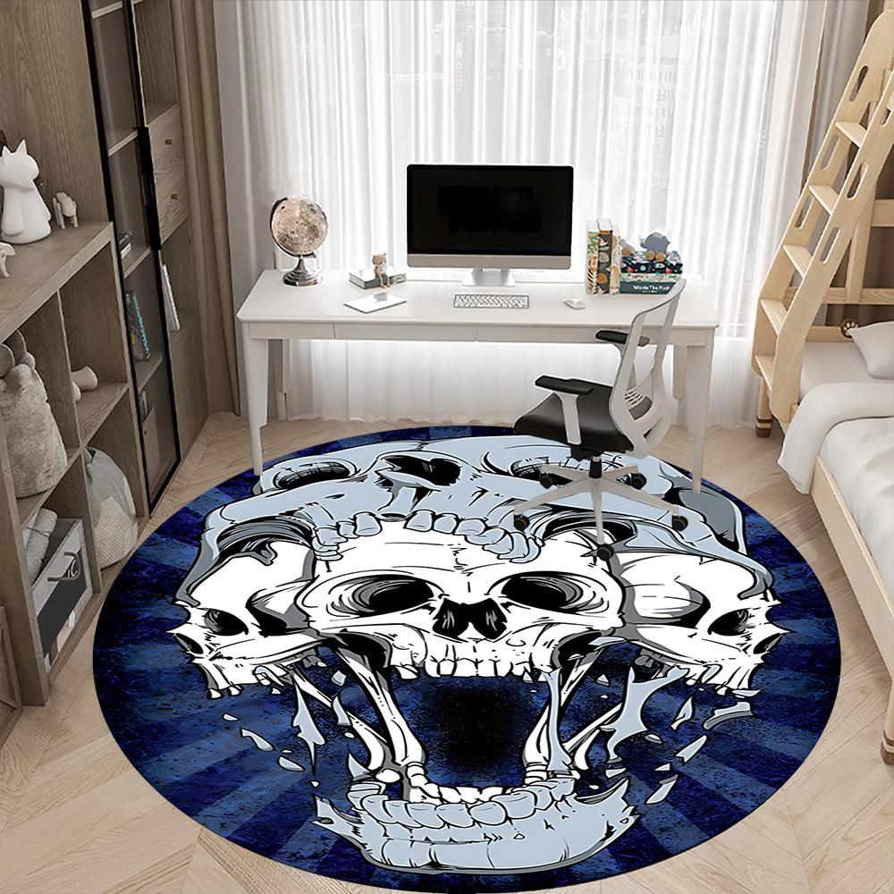 1PC Skull Office Round Area Rug, Mat Suitable For Office, Under Office Chairs Bedroom Living Room Home Decor, Room Deco