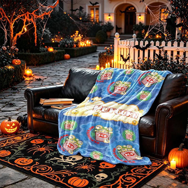 1pc Popcorn Cartoon Seamless Blanket, Home Printed Throw Blanket - Soft Blanket Gift for Family, Washable Sofa Bed Blanket