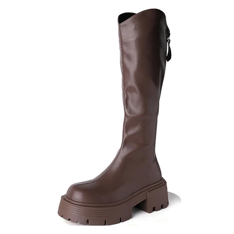 Platform Women Knee High Boots Fashion Back Zippers Shoes Autumn Winter Thick Heel Ladies Knight Long Booties