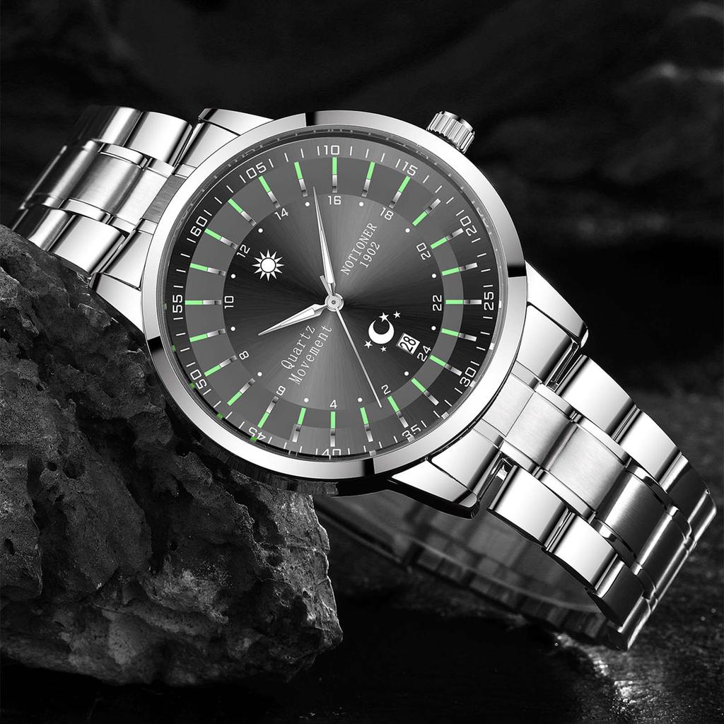 Fashion Sun and Moon Men's Watch Calendar Watch Classic Business Watch Large Dial Men's Watch Quartz Men's Watch Round Men's Watch