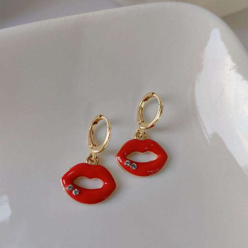European and American personality little bee lips smiley face stud earrings female, design sense color oil drop earrings earrings