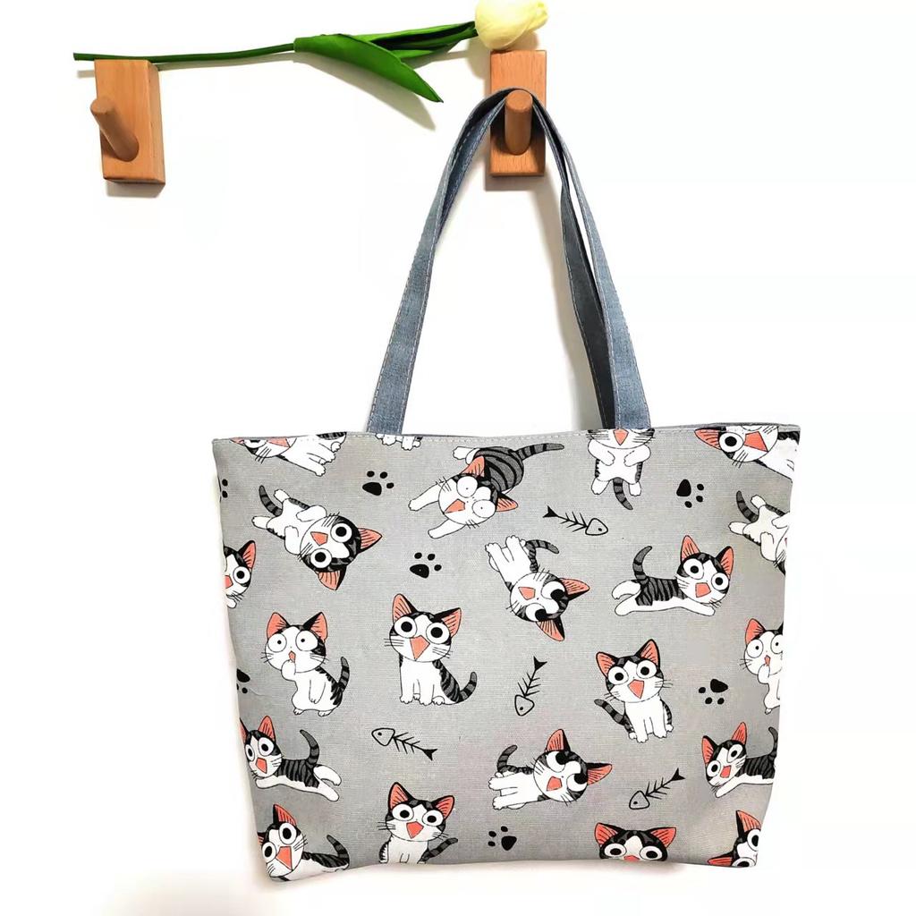 New version of cute cartoon canvas bag literary women's shoulder bag large capacity canvas tote women's bag