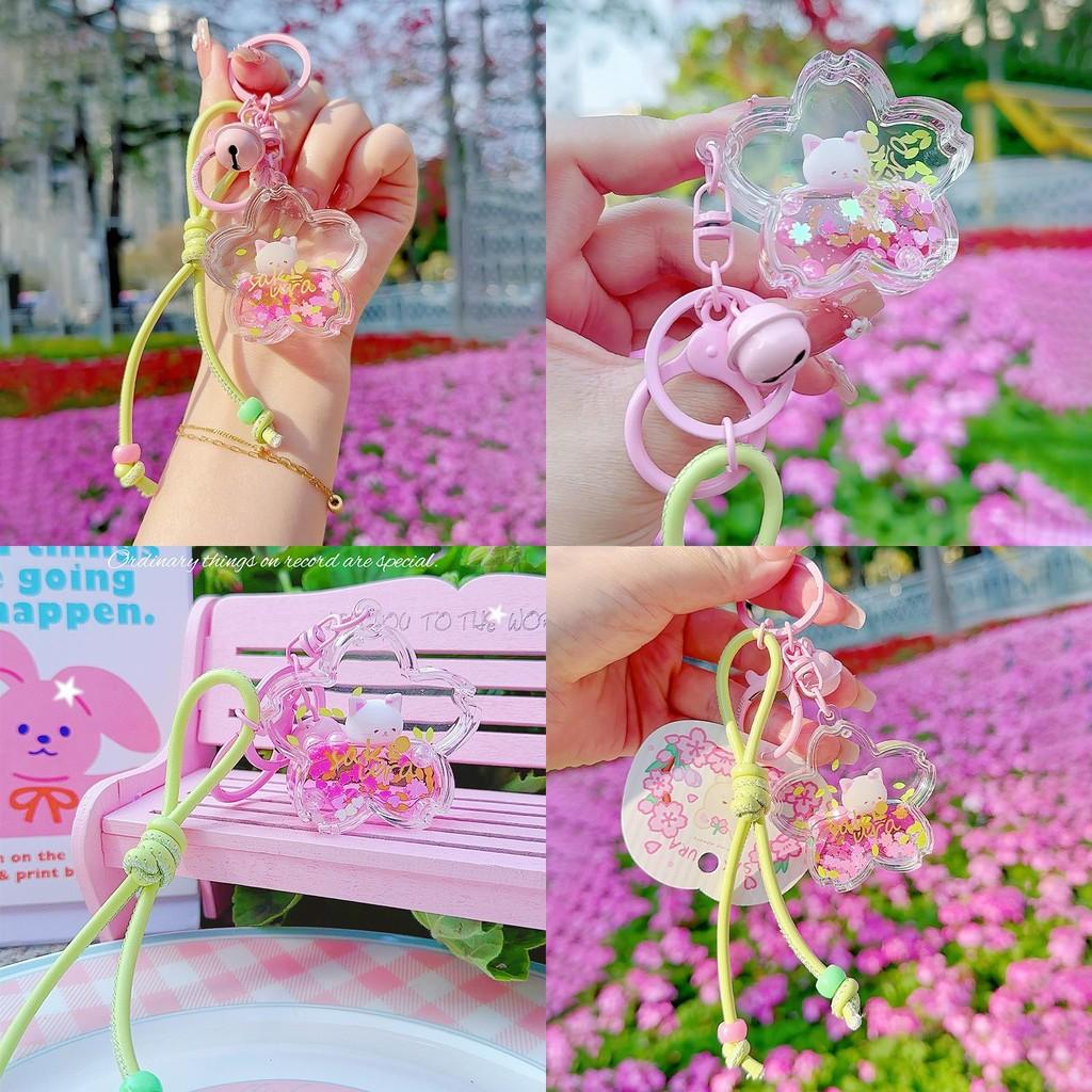 Sakura Soft Cute Animal Oil Pendant With Small Bell Girl Keychain Bag Accessory