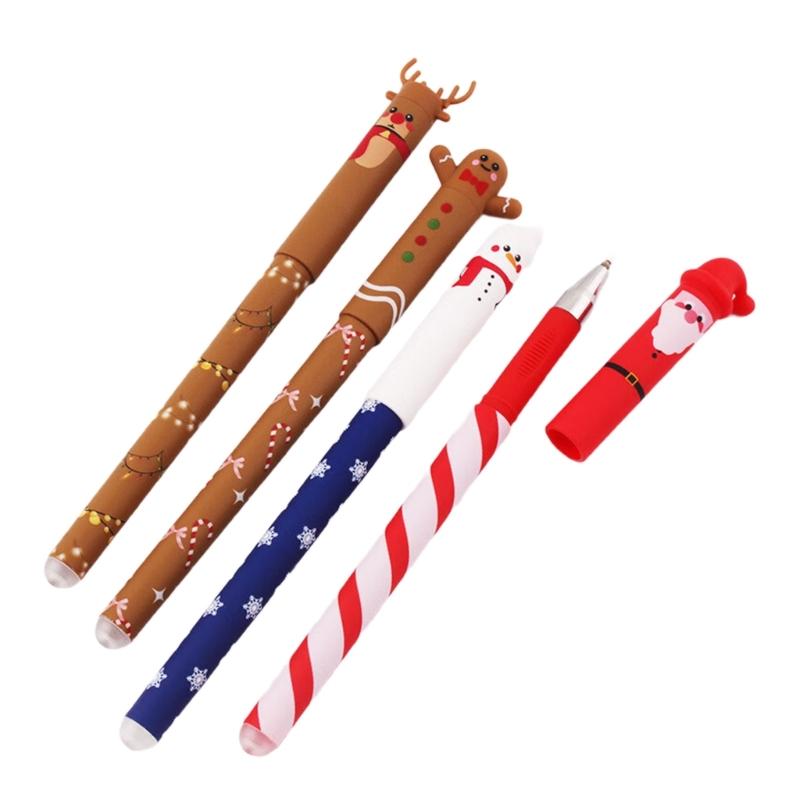 4Pcs Festive Erasable Ballpoint Pens Friendly Plastic Design Comfort Grip Ballpoint Pens Set for Holiday Writing Tools
