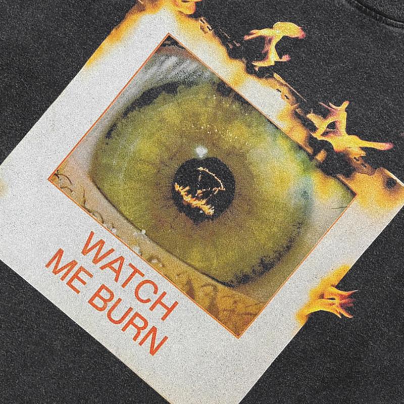 Streetwear Big Eye Graphic Washed Black T-Shirt Cotton Unisex Tops Tees Summer Short Sleeves T Shirt