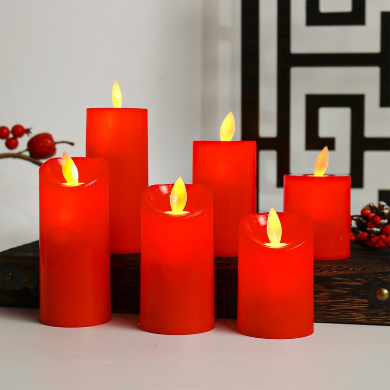 Flickering Flame Pillar Candles Red Battery Power LED Electronic Fake Candles Table Decoration Supplies For Home Party