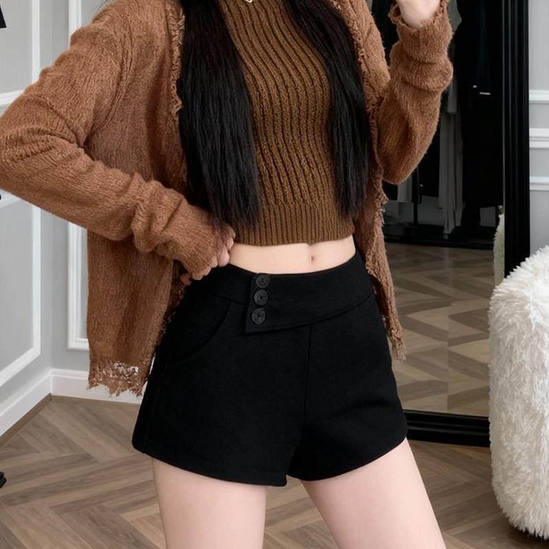 

Women s High Waist A-Line Wool Shorts: Winter Casual Retro Hip Wrap Design XS (Recommended 65-77 kg) чёрный
