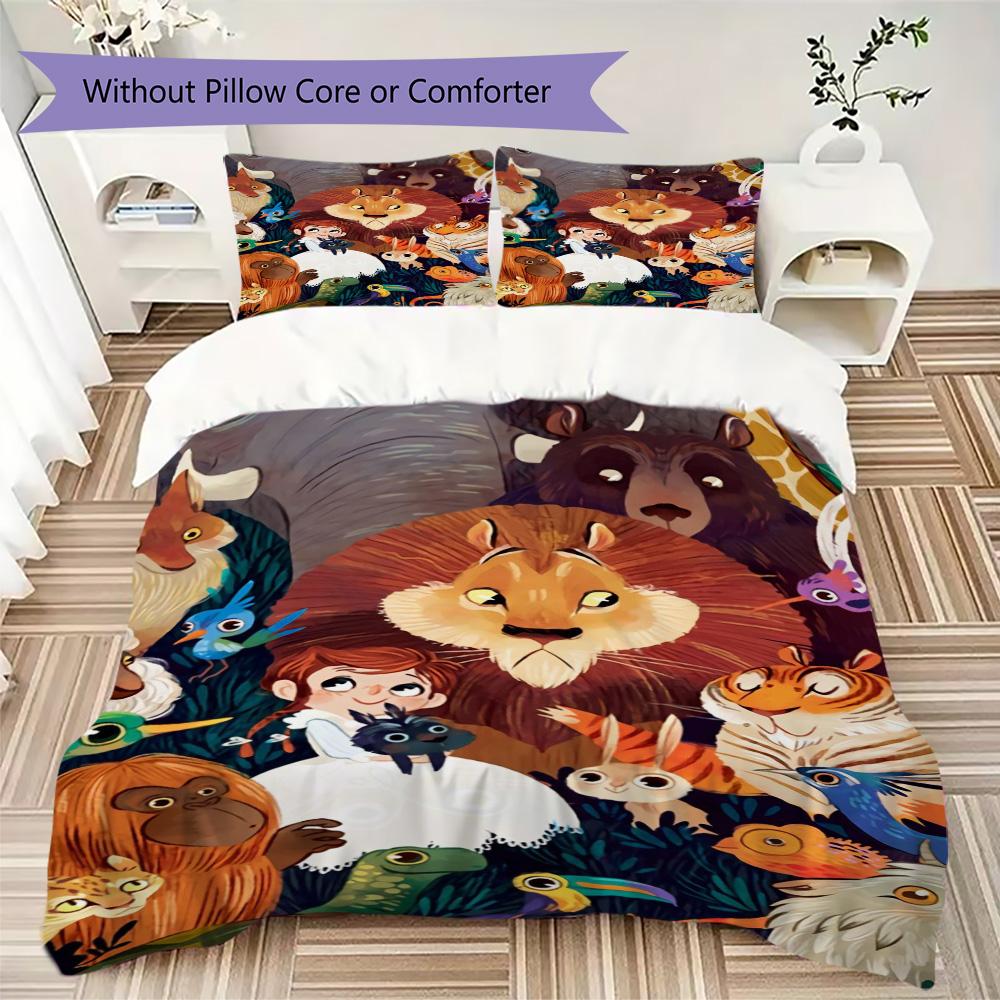 Cartoon Animal Pattern Bedding,Quilt Set Quilt Cover Pillowcase Home Birthday Gift (1*duvet Cover+2*pillowcase,without core)XSJT0917361