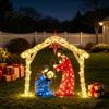 Warm Glowing Christmas Night Decor Lighted Nativity Garden Ornament, Metal Yard Art with Celebration Accent LED Lights, Light-Up Religious Decoration
