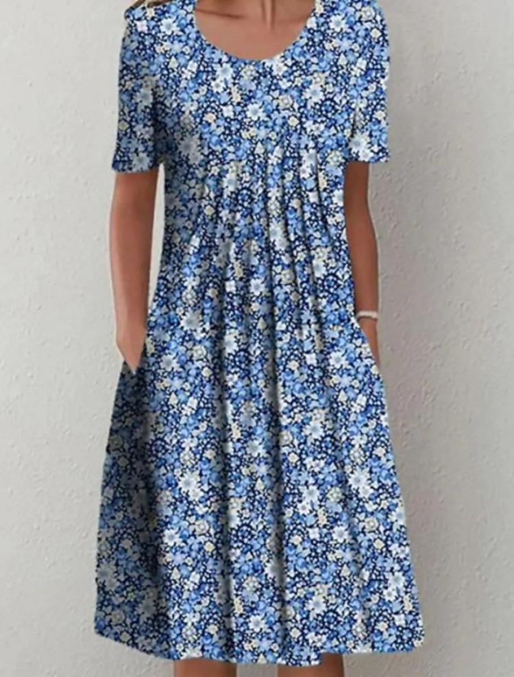 Floral Print Midi Dress with Pockets for Spring Summer