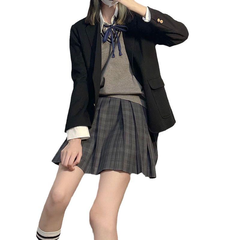 Tsu-chu Original Plaid Pleated Skirt & White Top Set - Japanese School Uniform Style