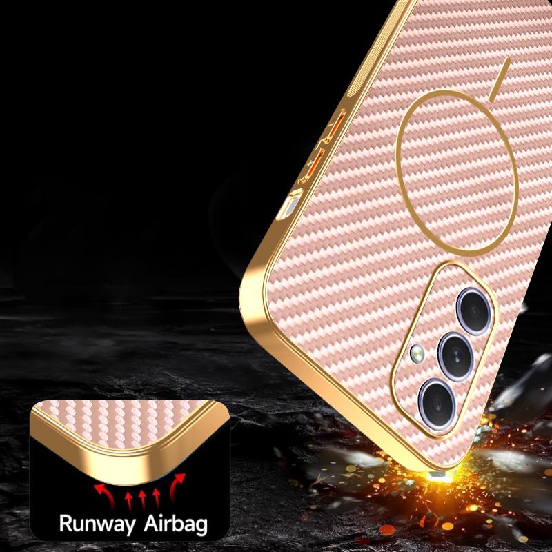 For Samsung Galaxy A54 5G Phone Case Carbon Fiber Textured Electroplated TPU Back Cover