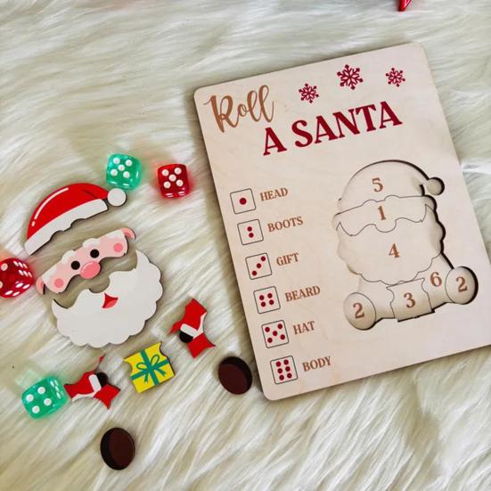 Christmas Puzzle Dice Game Santa Claus Wooden Jigsaw Puzzles for Adults Fun Holiday Activity for Kids Unique Christmas Party Game