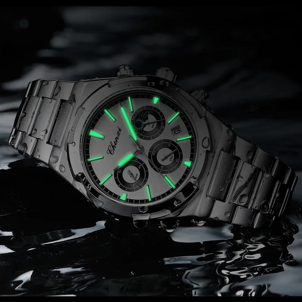 Man Wristwatch Business Waterproof Male Clock Luminous Date Stainless Steel Quartz Men Chronograph Watch