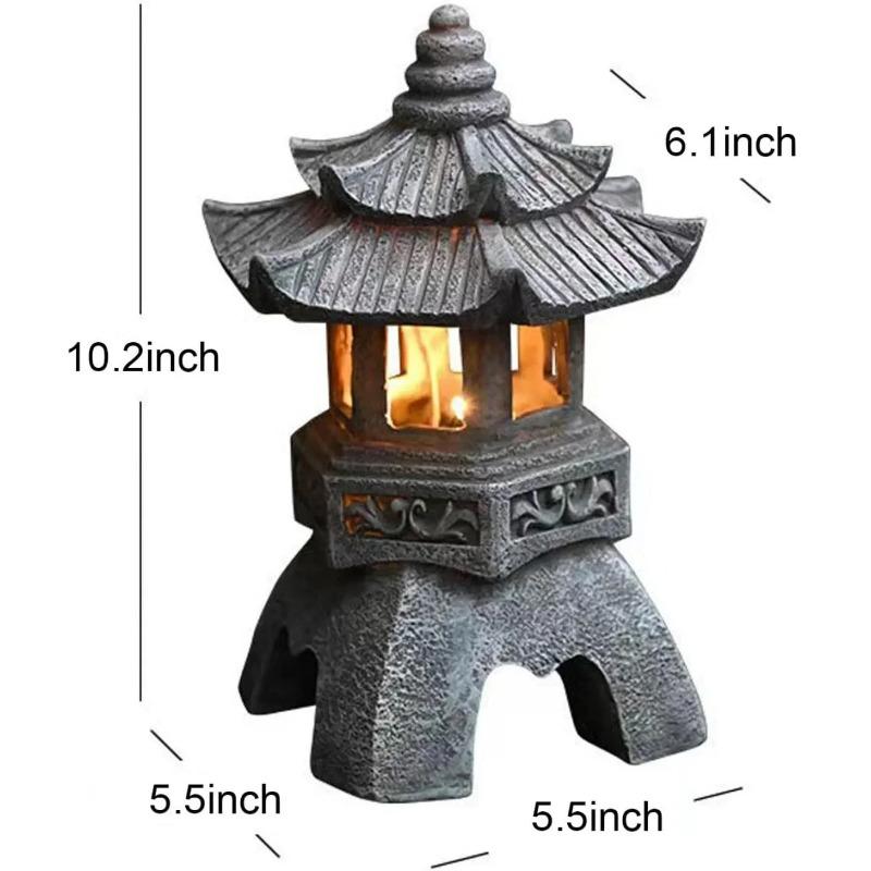 Solar LED Pagoda Lantern for Balcony Garden, Outdoor Statue Light, Japanese Resin Landscape, Decorative Lamp Ornament