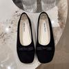Fashion French Elegant Bow Flat Shoes 2024 Spring New Round Head Comfortable Suede Leather Women's Mary Janes Shoes