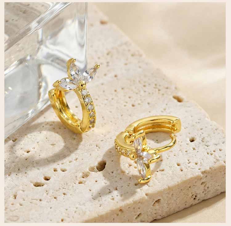 Gold Color Sparkling Crystal Zircon Hoop Earrings, CZ Flower Women's Cubic Zirconia Huggie Earrings Wedding Jewelry