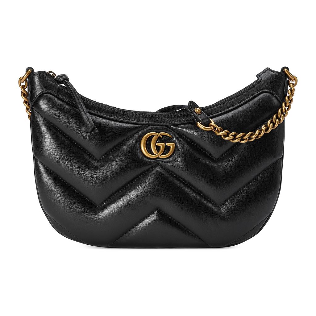 Gucci GG Marmont Double G Logo Zipper Closure Quilted V Leather Tote Shoulder Bag Women Bags Black 777263-AAC74-1000