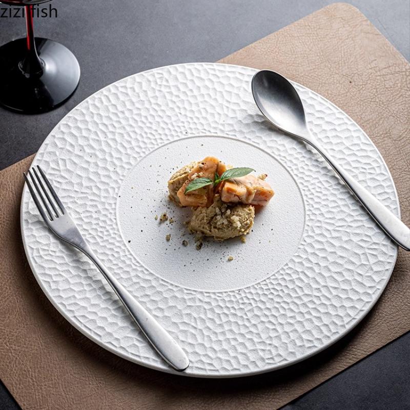 Circular Ceramic Flat Plate Western Style Steak Plate Dining Plates Pasta Dish Sashimi Plates Dessert Bowl Fruit Dish Salad Bowl