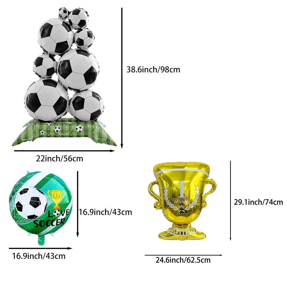 9Pcs Soccer Theme Foil Balloon Set, Standing Football Stack & Golden Champion Trophy Mylar Balloons, 18-Inch Round Soccer Balloon