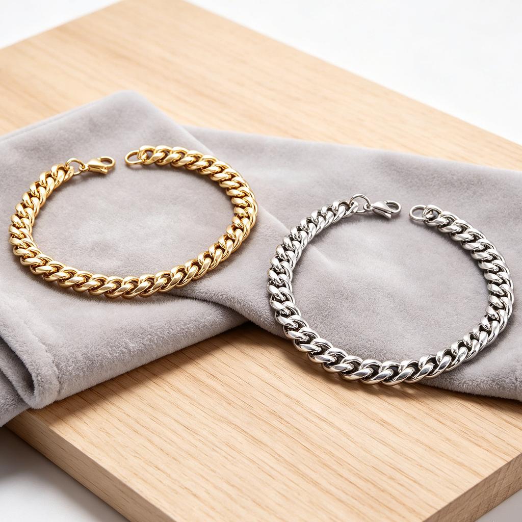 Men's Stainless Steel Cuban Link Chain Bracelet for Women Punk Hand Bangle Gold/Silver Wrist Jewelry Accessories DIY Gift