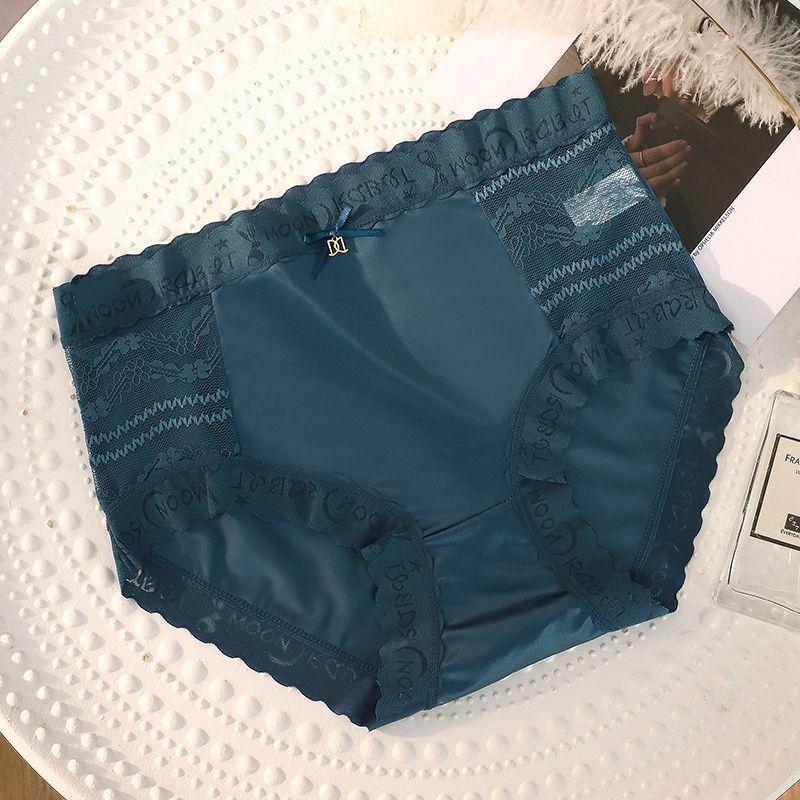 Women's Summer Sexy Lace Ice Silk Satin Tummy Lift Traceless Mid Waist Panties