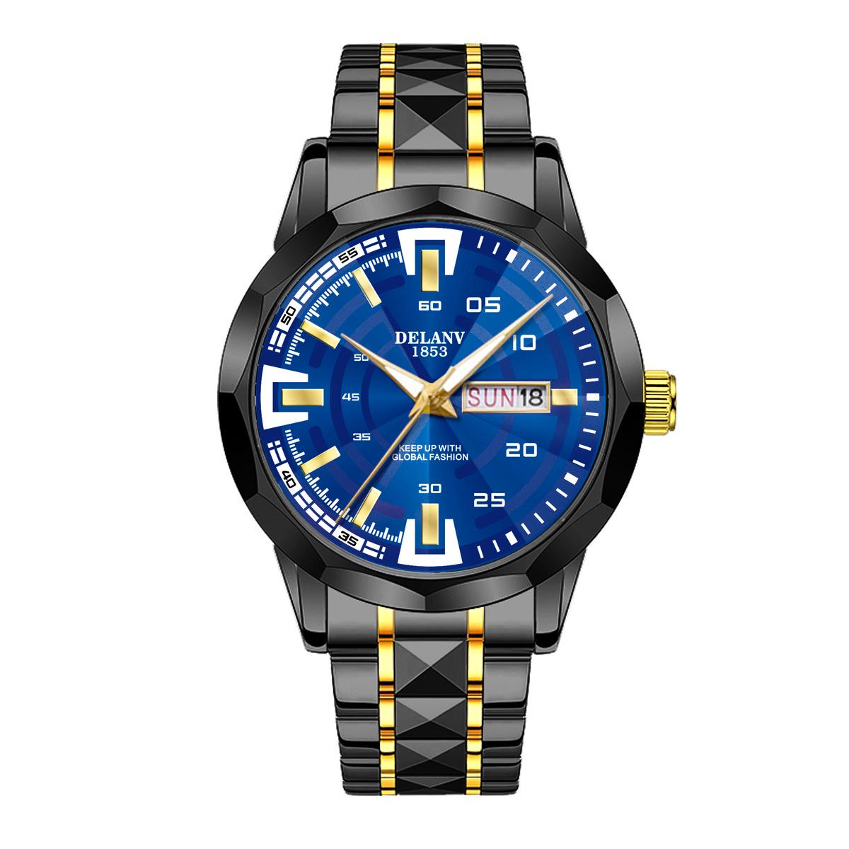 Men s Luminous Rhombus Watch with Double Calendar, Waterproof Alloy Steel Band - Stylish Business Timepiece