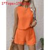 Casual Women Sleeveless Outfit Set With Button Detailing For Spring