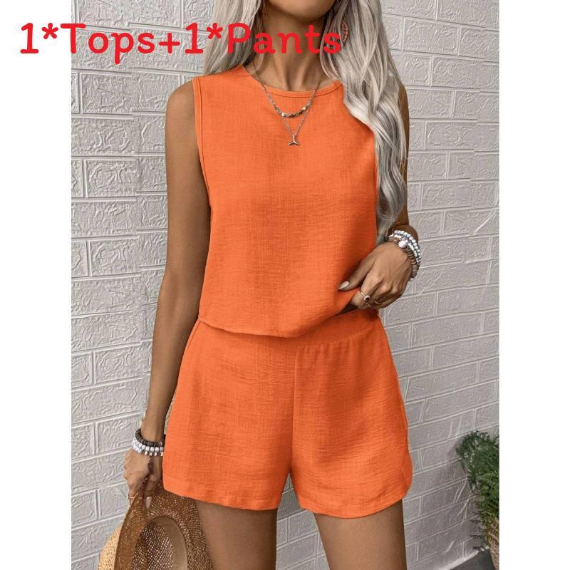 Casual Women Sleeveless Outfit Set With Button Detailing For Spring