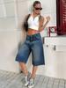 European Retro Distressed Mid-Waist Loose Straight Women's Denim Bermuda Shorts