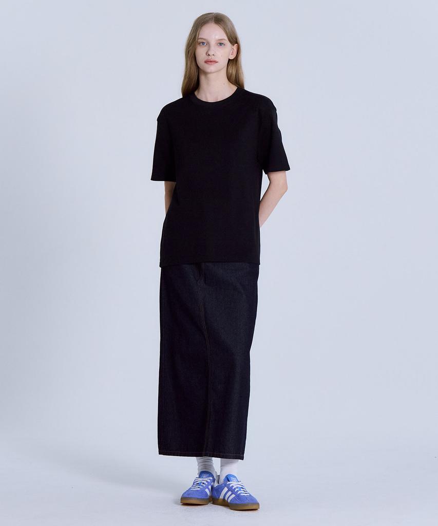 BASIC HOUSE Women'S 40-Count Relaxed Fit Crew Neck Short Sleeve T-Shirt Black Lats0209