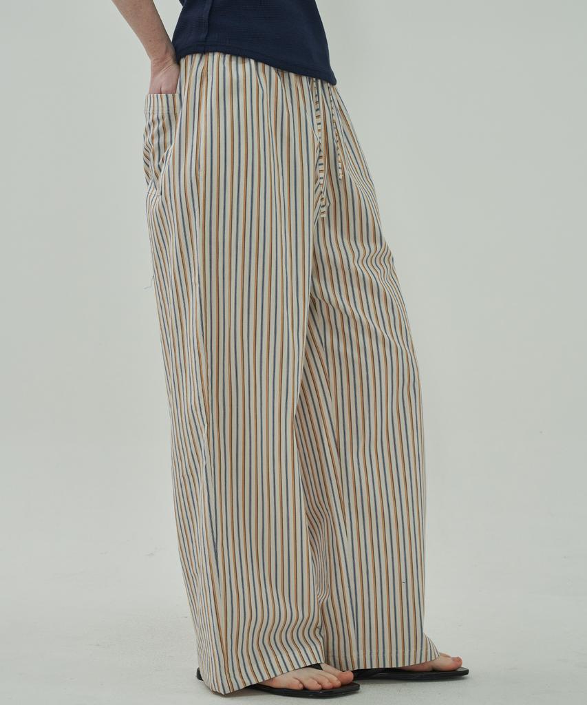 MOTT Relax Band Loose Pants - Stripe White