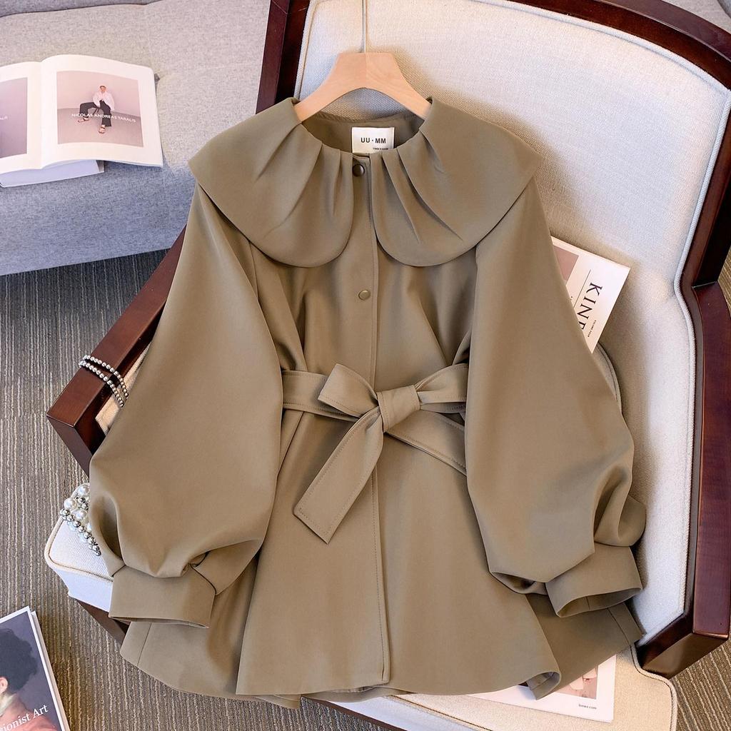 Women's French-Style Doll Collar Windbreaker: Waist-Cinched Wool Padded Coat for Late Autumn & Early Winter 2026.