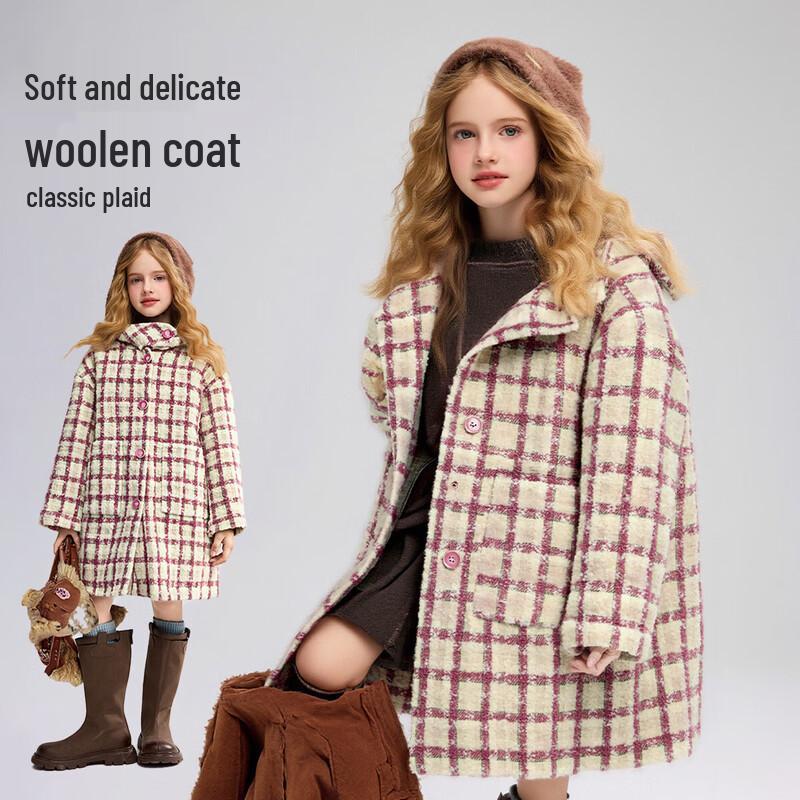 ASK JUNIOR Girls Hooded Wool Blend Mid-Length Coat 170