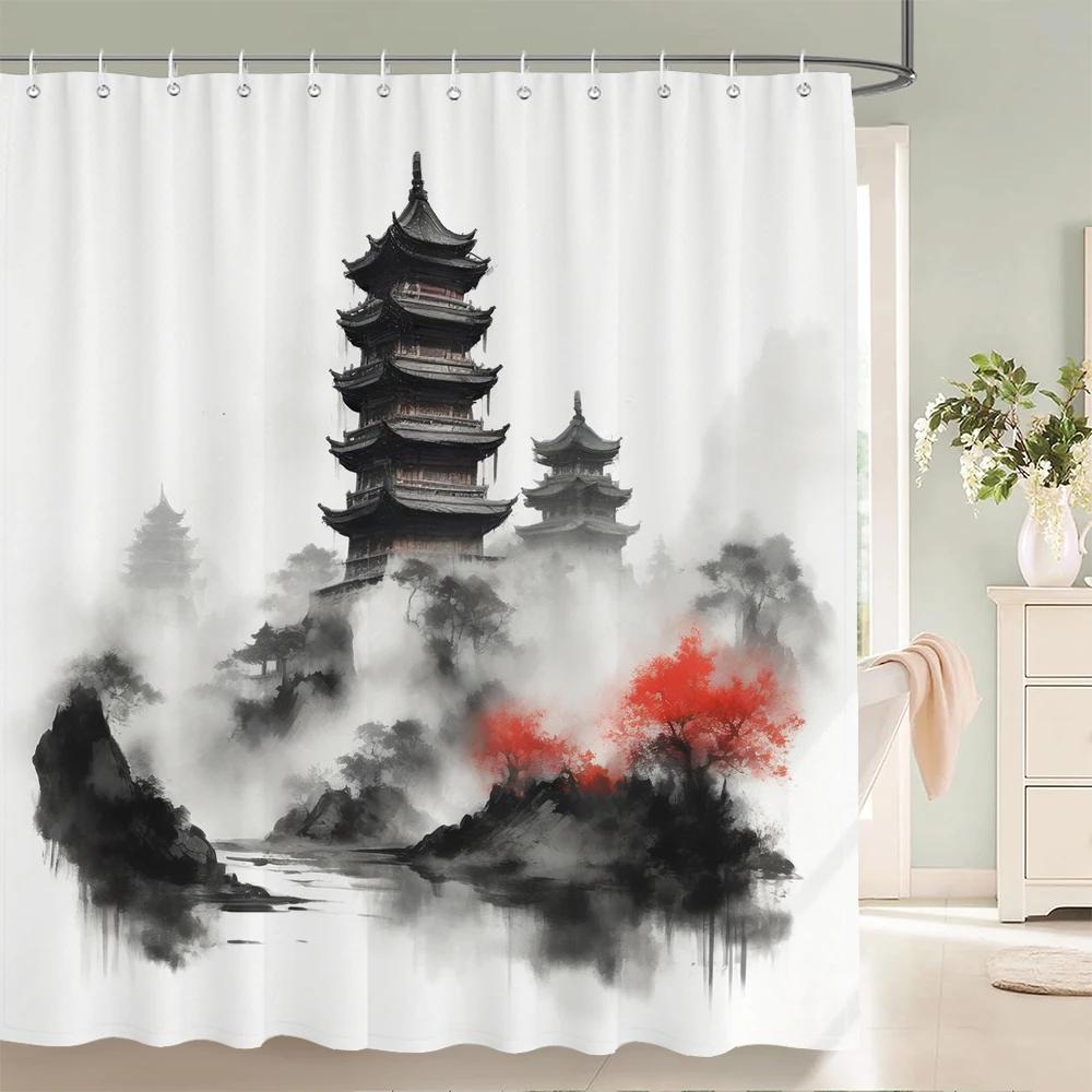 Waterproof Polyester Fabric Japanese flower scenery Shower Curtain Flower Printed Bathroom Curtains for Home Decoration Curtain