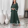 Patchwork White Lace Trim Crew Neck Split Flowy Midi Dress, Popular in Middle East Dubai for Women