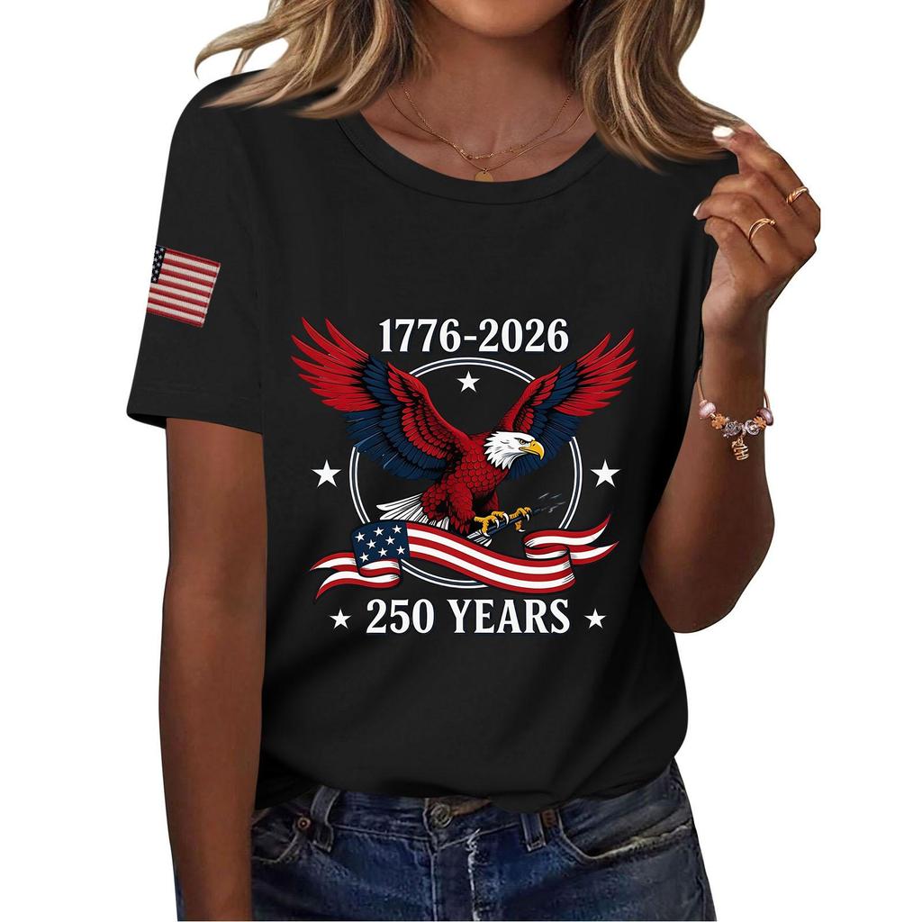 Damenmode, lässig, bedruckt, kurzärmlig, Rundhalsausschnitt, Pullover