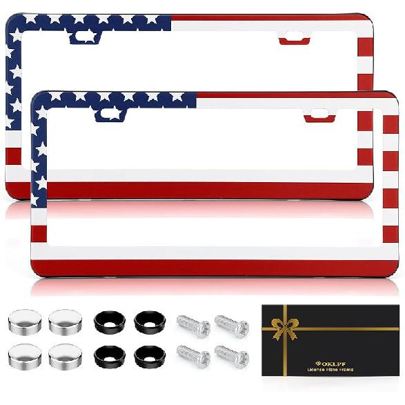 OKLPF Black Matte License Plate Frames 2 Pack,License Plate Holder With 4 Holes, License Plate Cover, Come With Screw Cap, Screw,Washer