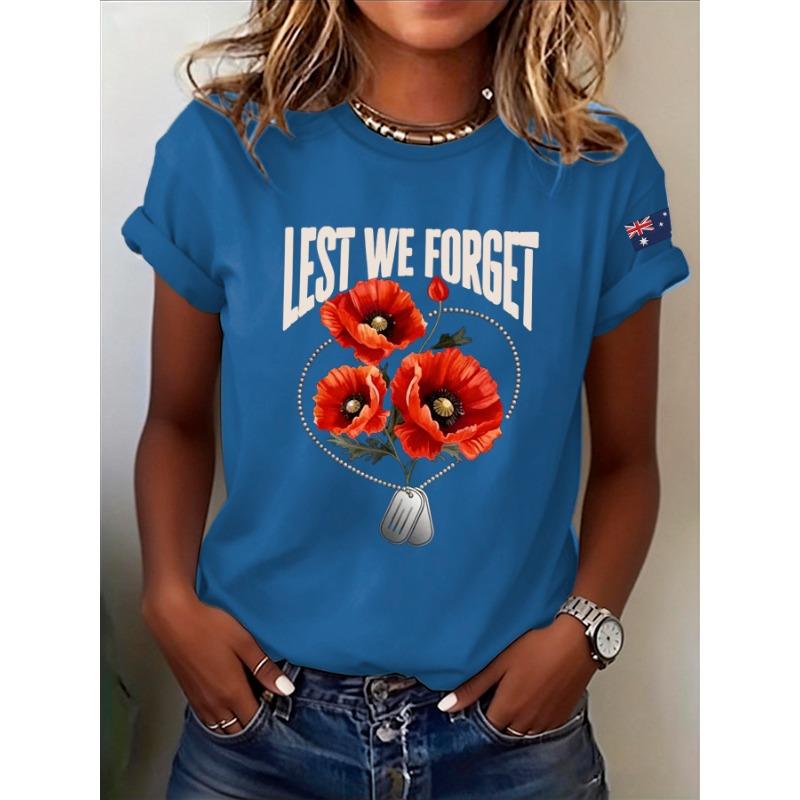 T-shirt da Donna con Stampa Giorno dell'Anzac Lest We Forget Estate Casual Girocollo Manica Corta Top Magliette