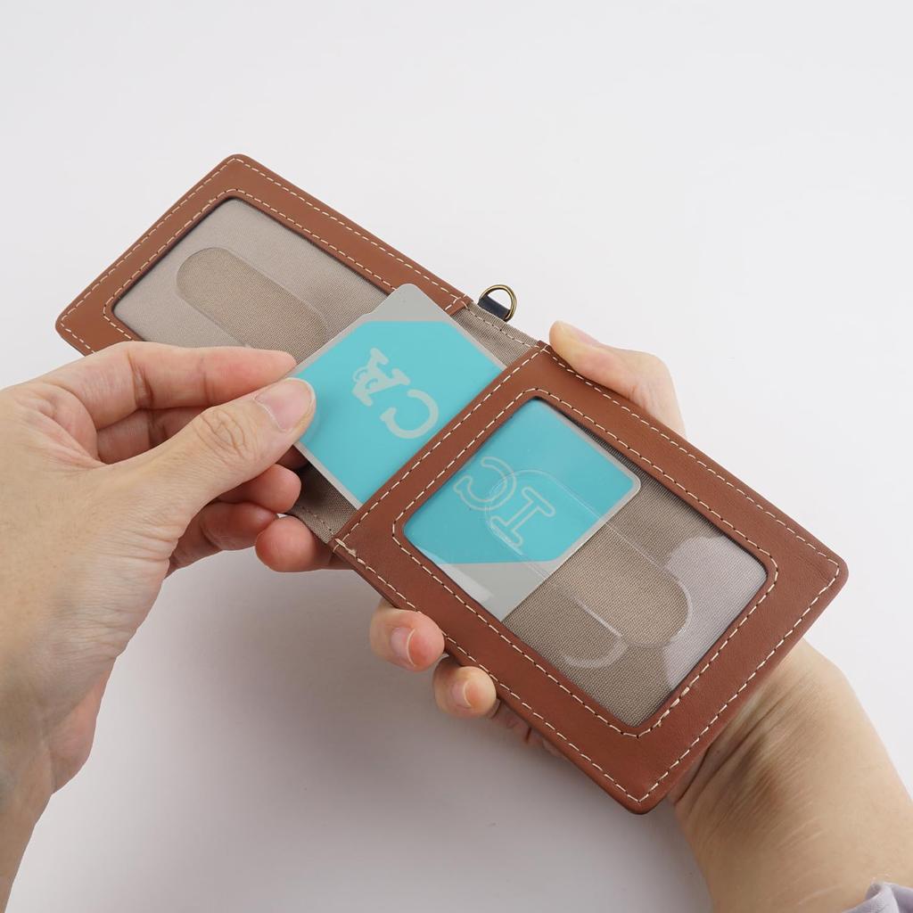 E-mono Pass Case for Men and Women, Genuine Leather, Three-Sided, Bifold, Pass Case (Orange)