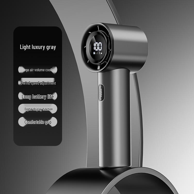 Turbo High-Speed USB Rechargeable Leafless Handheld Mini Fan with Digital Display 57*157