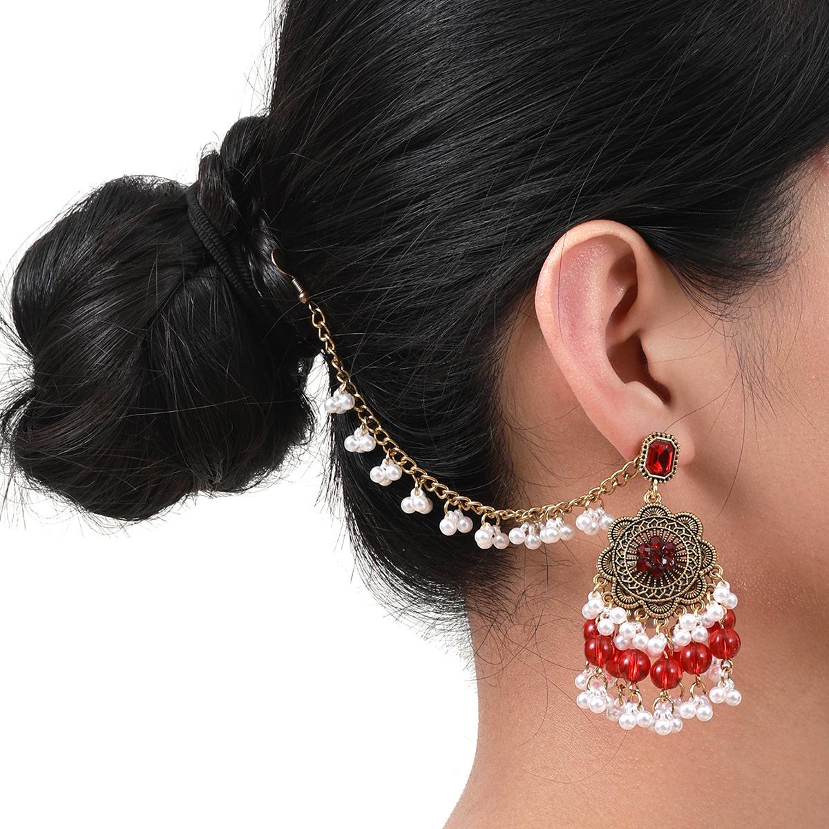 Bohemian Retro Ethnic Pearl Tassel Earrings for Women
