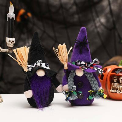 Faceless Old Man Doll Gnomes Plush Decoration Hand-made Brooms Witch Dolls With Dark Elf Hat For Living Room Display