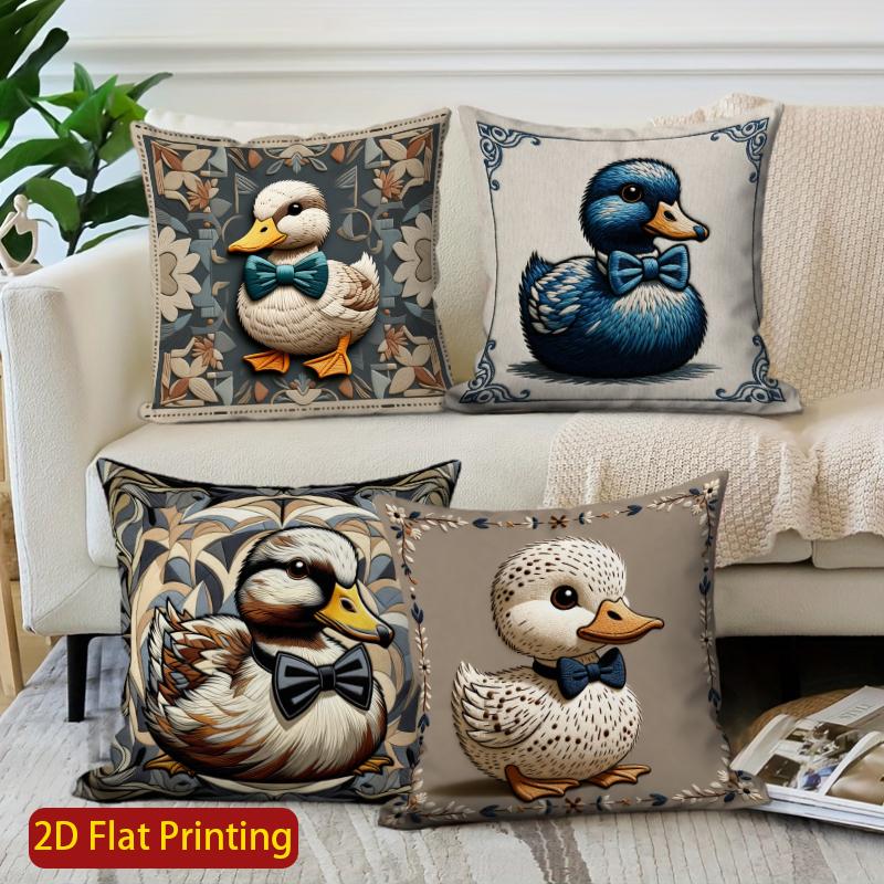 Panika Chen Unisex 2D Adorable Bow-Tied Duck-Patterned Cushion Covers Pattern Cushion Cover Suitable For Sofa Bedroom Car Pillow Cover