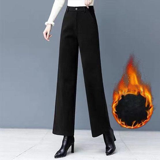 

Женские шерстяные брюки широкого кроя Осень Зима Утепленные Повседневные Свободные Стройнящие Прямые Повседневные Женские Западные Брюки S чёрный