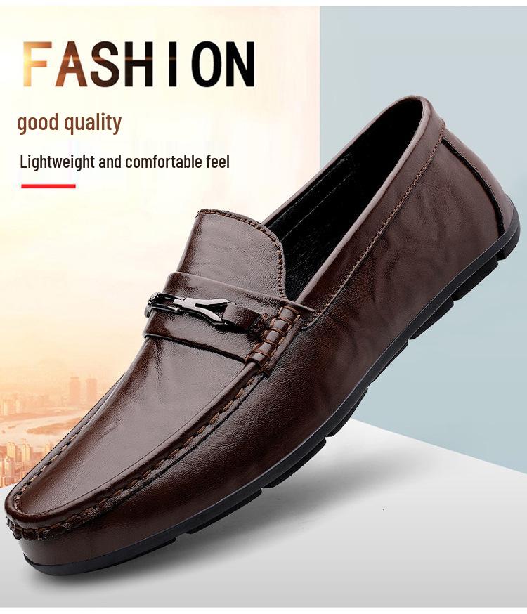 Men's Genuine Leather Slip-On Loafers: Spring & Autumn Trendy, Soft Sole, Large Size Flat Shoes
