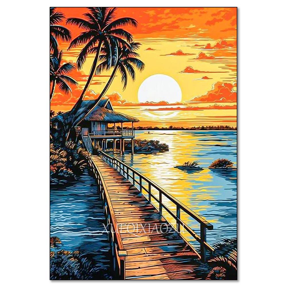 DIY Diamond Painting Kit Landscape Cactus Sailboat Sunset Full Diamond Mosaic Cross Stitch Gemstone Inlay Room Decoration Gift